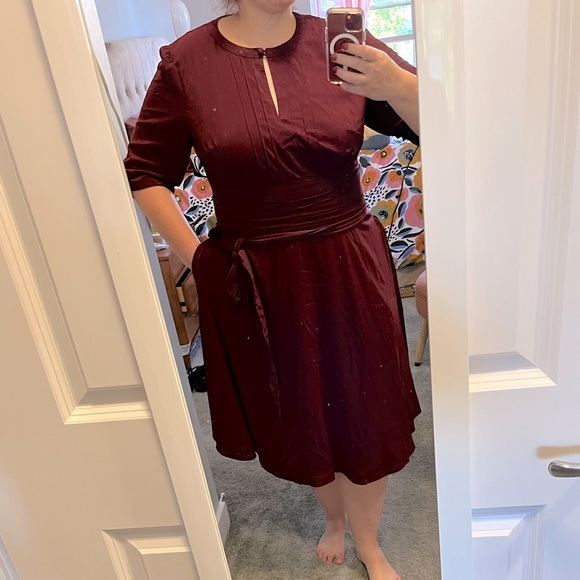 eshakti Dresses & Skirts - Burgundy Fit and Flare Pleated Crepe Dress
